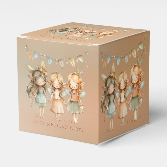 Whimsical Vintage Fairies Girl Birthday Party Favour Box (Front Side)