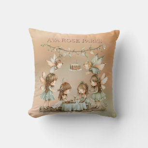 Whimsical Vintage Fairies Girl Birthday Party Gift Cushion
