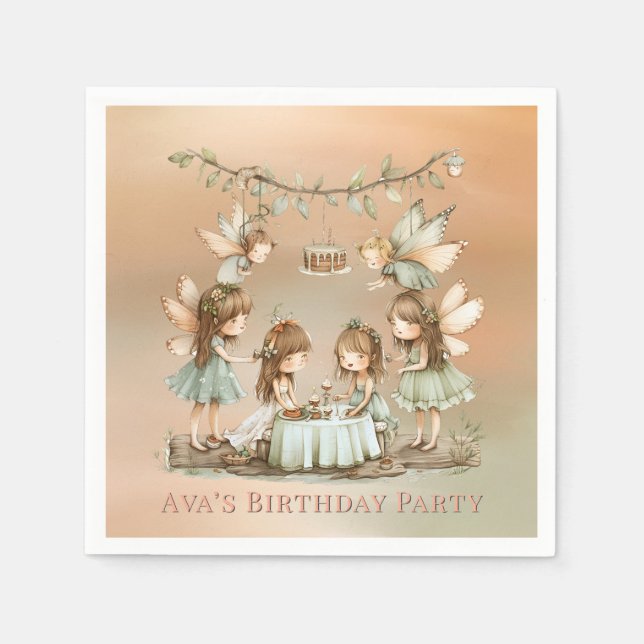 Whimsical Vintage Fairies Girl Birthday Party Napkin (Front)