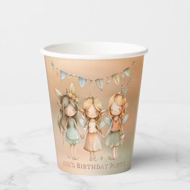 Whimsical Vintage Fairies Girl Birthday Party Paper Cups (Front)