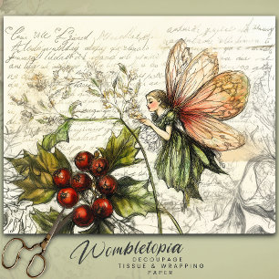 Whimsical Vintage Fairy Botanical Berry Sketche Tissue Paper