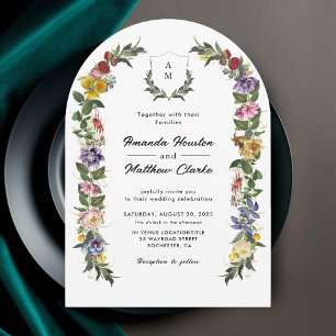 Whimsical Vintage Floral monogram wedding arch Invitation