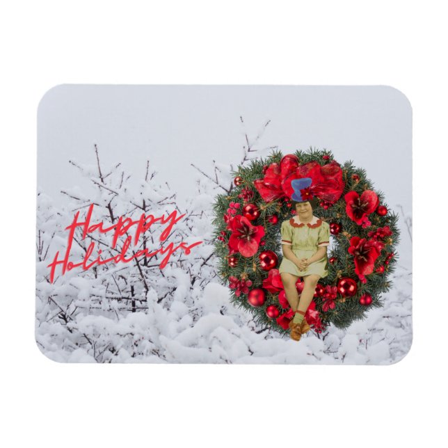 Whimsical Vintage Girl Christmas Holiday  Magnet (Horizontal)