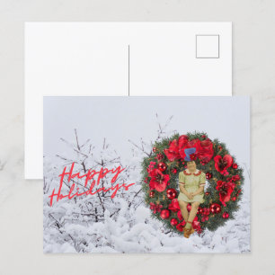 Whimsical Vintage Girl Christmas Holiday  Postcard