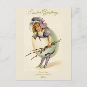 Whimsical Vintage Girl Hatching from Easter Egg Holiday Postcard