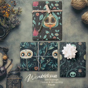 Whimsical Vintage Halloween Skull & Pumpkin Wrapping Paper Sheet