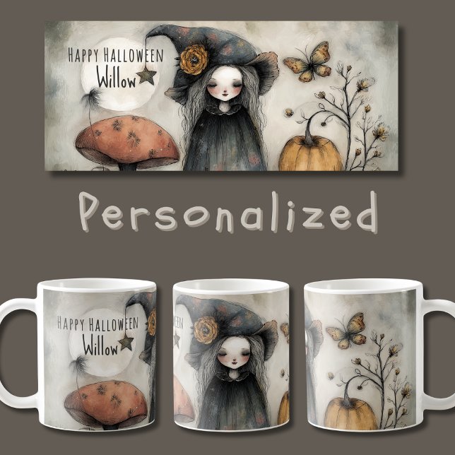 Whimsical Vintage Halloween Witch, Personalised  Coffee Mug (Creator Uploaded)