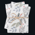 Whimsical Vintage Holly Berry Leaves Christmas Wrapping Paper Sheet<br><div class="desc">Featuring our hand-drawn holly berries,  leaves,  and pine needle artwork pattern. Festive and stylish for your holiday wrapping paper and crafting.</div>