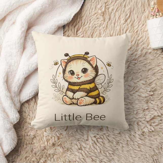 Whimsical Vintage Kitten Bee Costume Throw Pillow (Blanket)