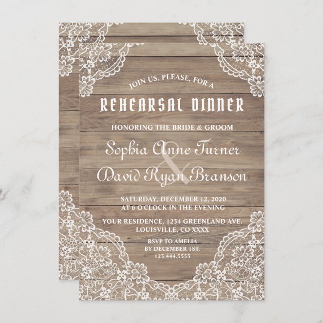 Whimsical Vintage Lace Old Barn Rehearsal Dinner Invitation (Front/Back)