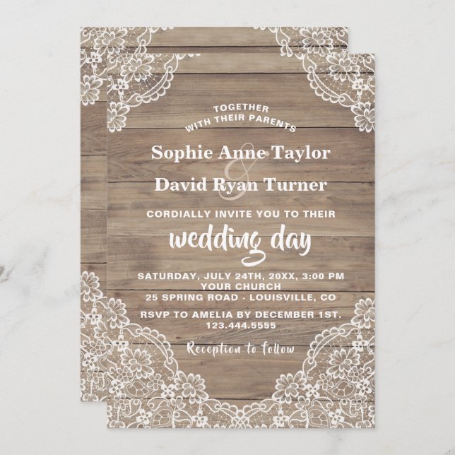Whimsical Vintage Lace Old Barn Wedding Invitation (Front/Back)