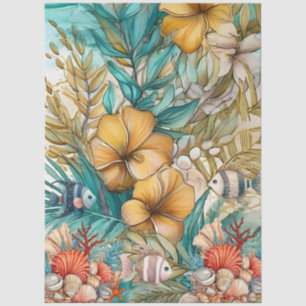 Whimsical Vintage Ocean Floral & Fish Tissue Paper