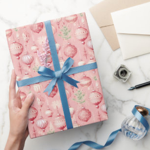 Whimsical Vintage Pink Holiday Decorations Pattern Wrapping Paper