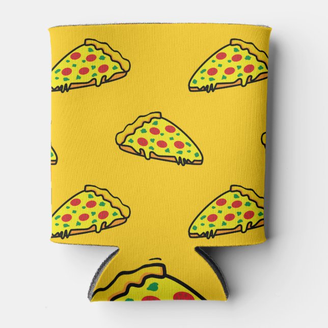 Whimsical Vintage Pizza Pattern Can Cooler (Front)