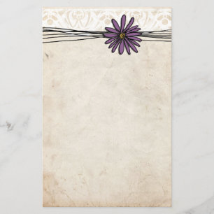 Whimsical Vintage Purple Daisy Stationery