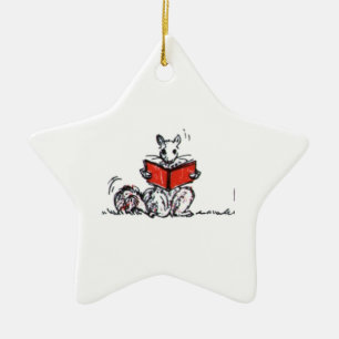 Whimsical Vintage Reading Squirrels Ceramic Tree Decoration