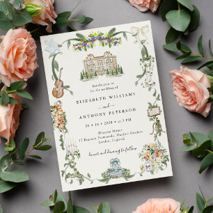 Whimsical Vintage Regency Romance Garden Wedding Invitation