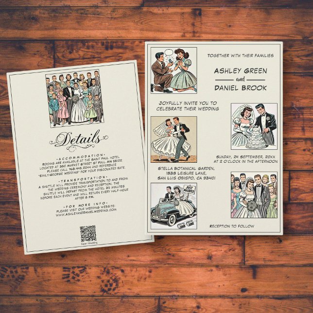 Whimsical Vintage Retro 50s Comic Book Wedding Invitation (Creator Uploaded)