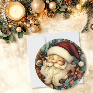 Whimsical Vintage Santa Customisable Round Holiday Card
