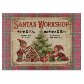 Whimsical Vintage Santa's Workshop Cutting Board
