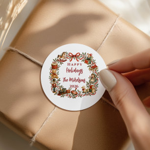 Whimsical Vintage Storybook Christmas Toys Classic Round Sticker