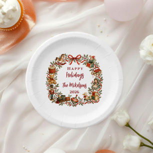 Whimsical Vintage Storybook Christmas Toys Paper Plate