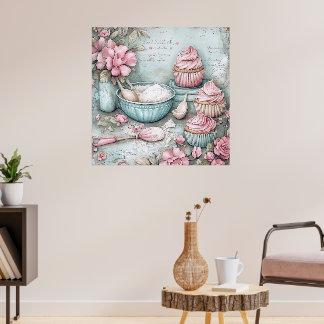 Whimsical Vintage Tea Party & Floral Roll Stickers Poster