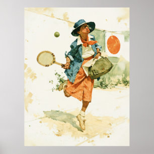 Whimsical Vintage Tennis Lady Poster