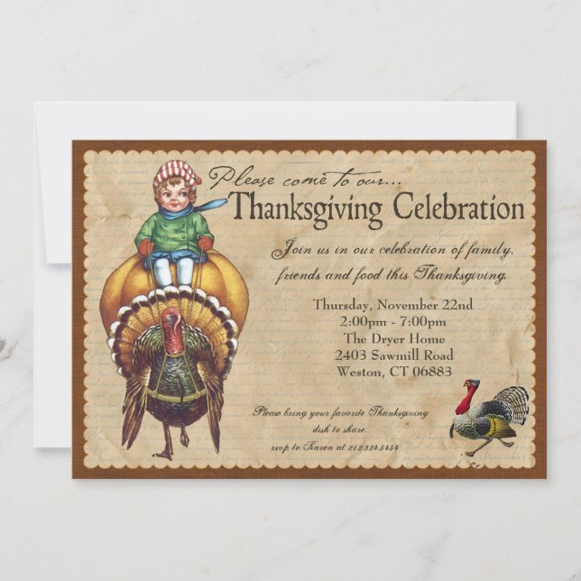 Whimsical Vintage Thanksgiving Invitation (Front)