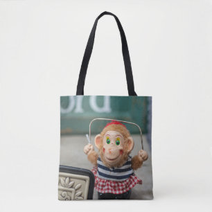 Whimsical Vintage Toy Monkey Jumping Rope Tote Bag