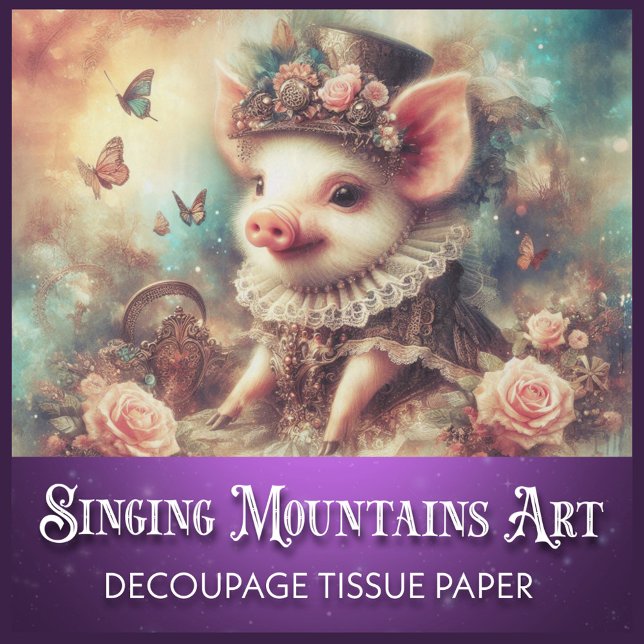 Whimsical Vintage Victorian Pig Decoupage Tissue Paper (Creator Uploaded)