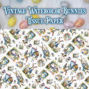 Whimsical Vintage Watercolor Easter Bunny Pattern Tissue Paper