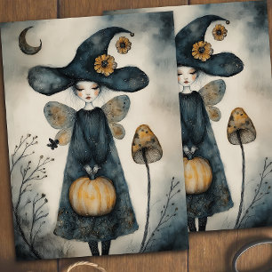 Whimsical Vintage Witch and Sunflowers Decoupage  Tissue Paper