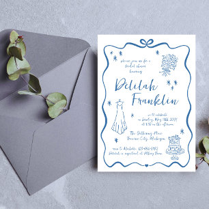 Whimsical Vows Hand Drawn Doodle Bridal Shower Invitation