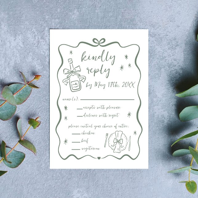 Whimsical Vows | Hand Drawn Doodles | Wedding RSVP Card (Creator Uploaded)