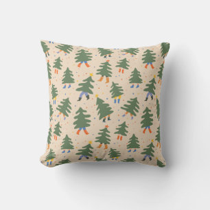 Whimsical Walking Christmas Trees Pattern Cushion