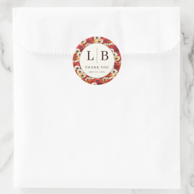 Whimsical Warm Floral Gratitude Classic Round Sticker (Bag)