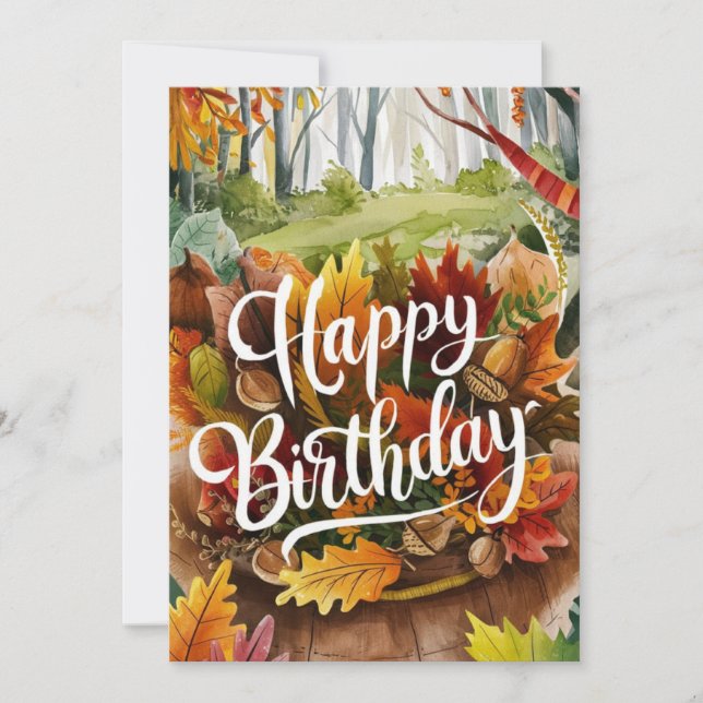 Whimsical Warm Season Autumn Fall Happy Birthday Card (Front)