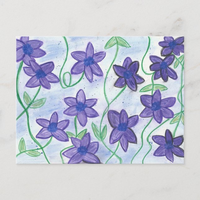 Whimsical Water-Colour Violet-Lilies River Postcard (Front)