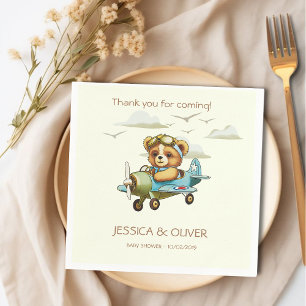 Whimsical Watercolor Aeroplane Pilot Teddy Bear  Napkin