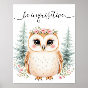 Whimsical Watercolor Affirmation Baby Owl Nursery Poster