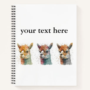 Whimsical Watercolor Alpacas, custom Notebook