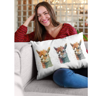  Whimsical Watercolor Alpacas  Lumbar Cushion