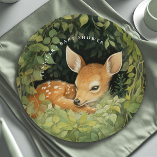 Whimsical Watercolor Baby Deer Baby Shower Paper Plate