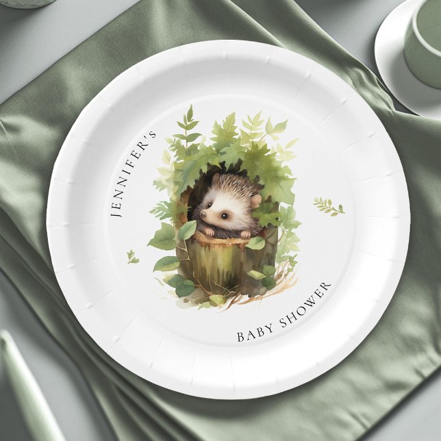 Whimsical Watercolor Baby Hedgehog Baby Shower  Paper Plate (Creator Uploaded)