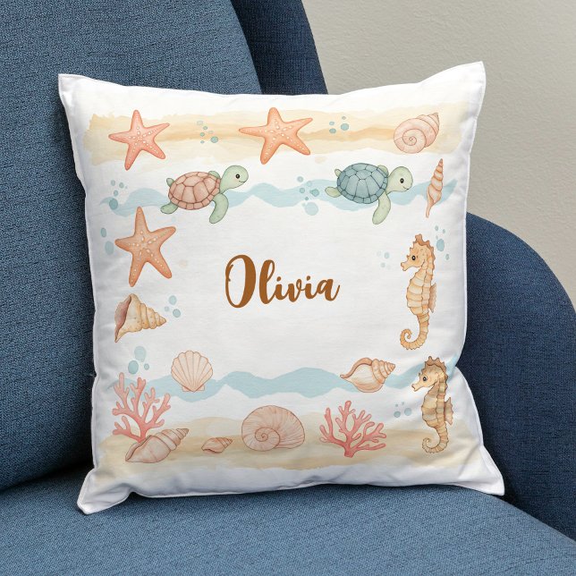 Whimsical Watercolor Baby Sea Creatures Cushion (Creator Uploaded)