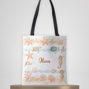 Whimsical Watercolor Baby Sea Creatures Tote Bag