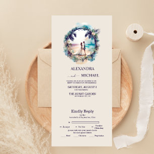 Whimsical Watercolor Beach Destination Wedding All In One Invitation
