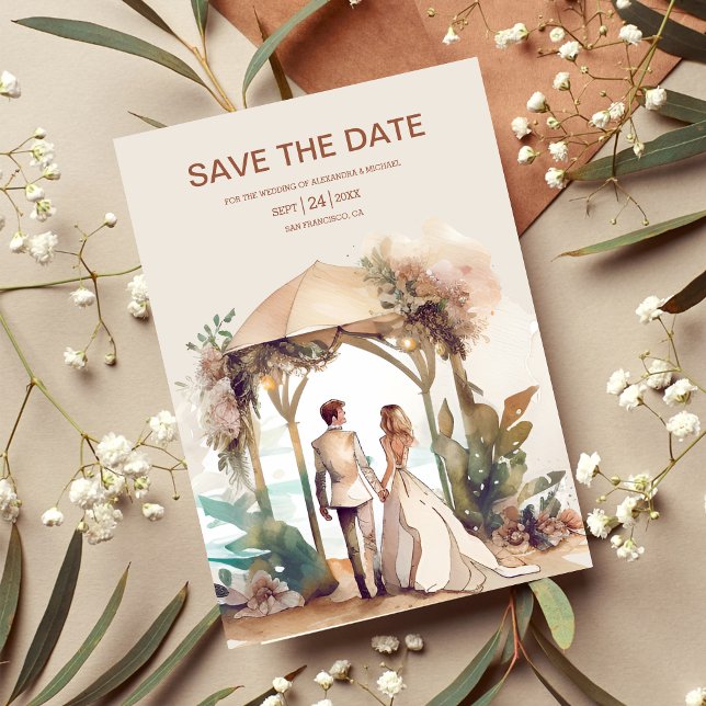 Whimsical Watercolor Beach Destination Wedding Save The Date (Creator Uploaded)