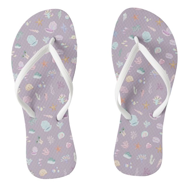 Whimsical Watercolor Beachy Seashells Jandals (Footbed)